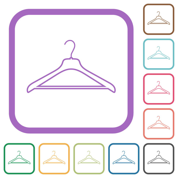 Clothes hanger outline simple icons in color rounded square frames on white background - Вектор, зображення