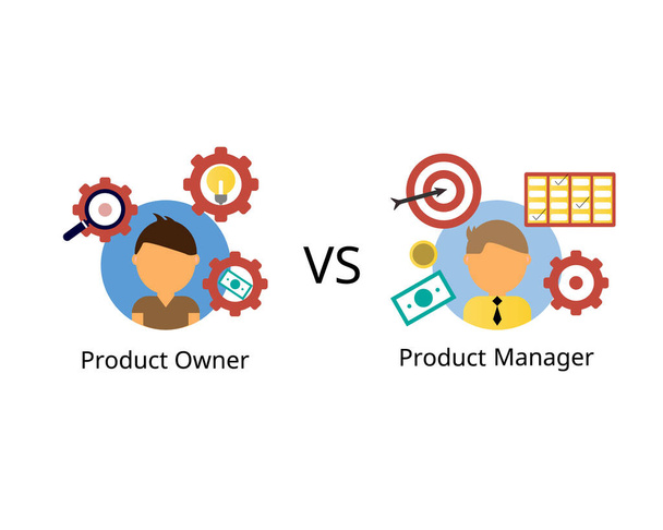 διαφορά μεταξύ του ιδιοκτήτη του προϊόντος, Διευθυντής προϊόντος για το πεδίο της εργασίας - Διάνυσμα, εικόνα