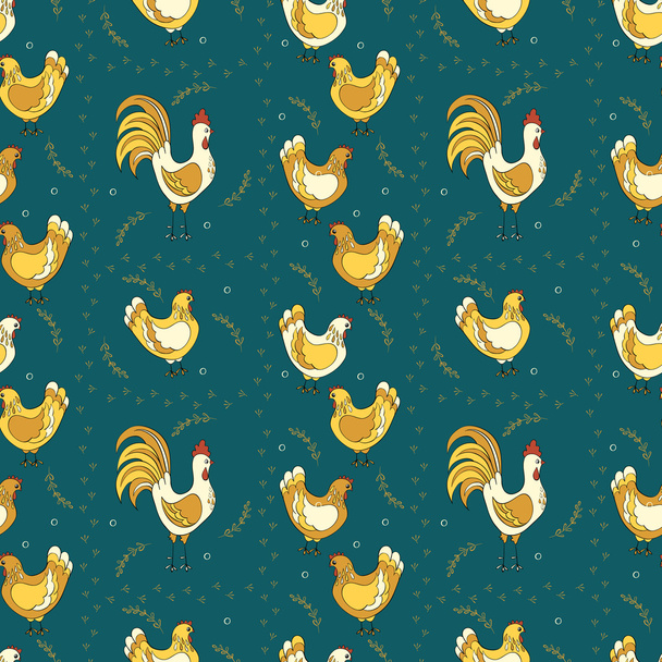 Padrão de galinhas e galinhas
 - Vetor, Imagem