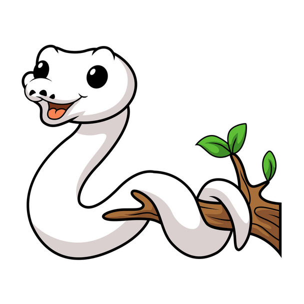 Illustration vectorielle de Mignonne boule leucémique blanche python dessin animé sur branche d'arbre - Vecteur, image