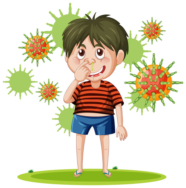 A boy surrounded by germs illustration - Вектор,изображение