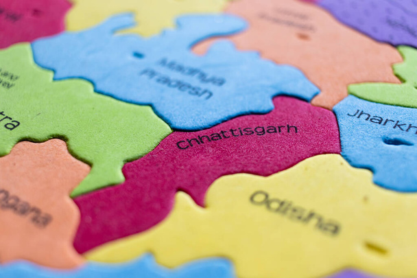 Selektivní zaměření na mapu Chhattisgarhu - státu Indie - Fotografie, Obrázek