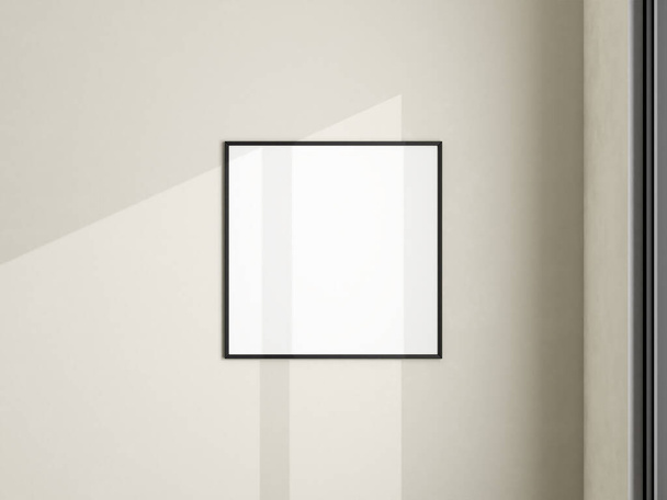 Photo frame mockup on white wall. Minimalist background. Blank picture frame mockup in living room. Poster mockup. Clean, modern, minimal frame. 3d rendering. - Photo, image