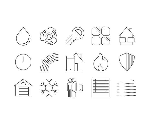 Set van dunne mobiele pictogrammen voor smarthome, huis controle en automa - Vector, afbeelding