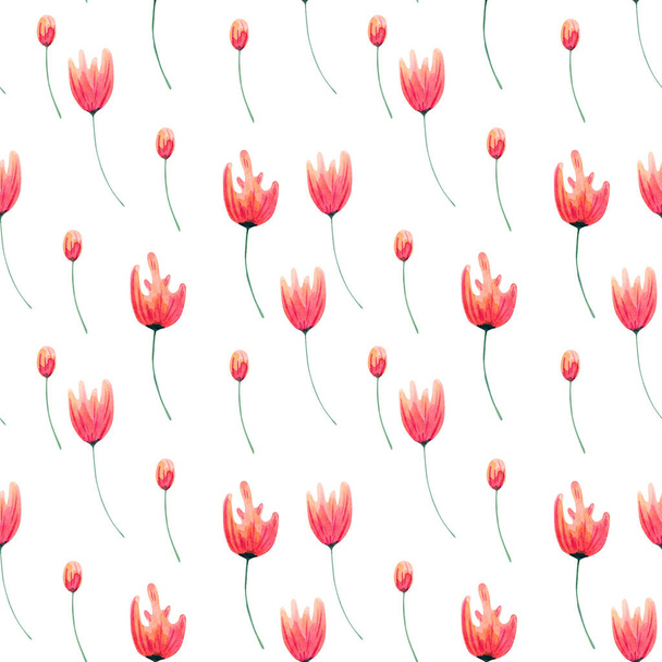 Wzór bezszwowych maków. Akwarela kwiatowe tło z abstrakcyjnymi czerwonymi i różowymi kwiatami dla tekstyliów, tapet, dekoracji wnętrz - Zdjęcie, obraz