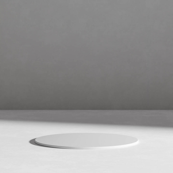 Leerer Betonraum rundes Zementpodest für Produktpräsentation auf minimalistischem Hintergrund - Foto, Bild