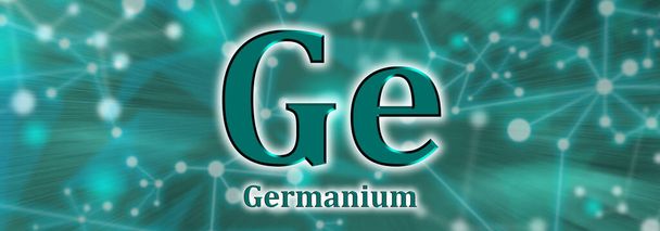 Symbol Ge. Pierwiastek chemiczny germanu na zielonym tle sieci - Zdjęcie, obraz