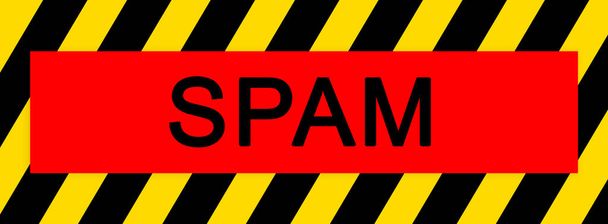 Иллюстрация знака спама с черно-желтыми полосками и слова Спам на красном фоне - Фото, изображение