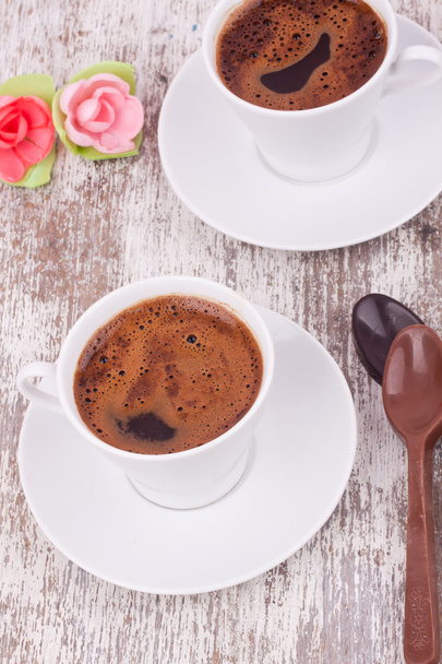 Two cups of Turkish coffee and spoon - Foto, afbeelding