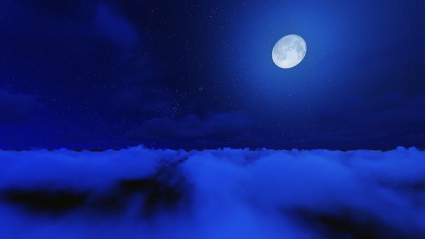 Yön tähdet taivaalla ja pilvi kuussa
 - Valokuva, kuva