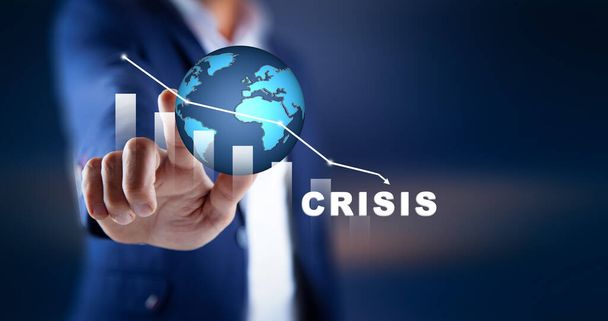 man hand financial crisis in screenon dark background - Фото, зображення