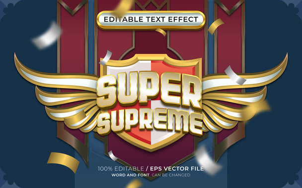 Editierbarer Super Supreme Texteffekt mit geflügeltem Emblem - Vektor, Bild