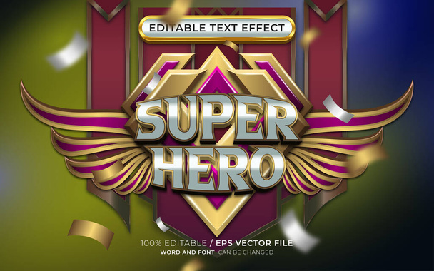Efecto de texto editable Super Hero con emblema alado - Vector, Imagen