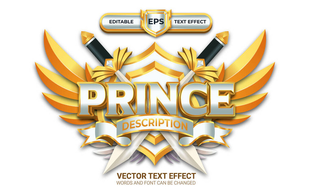 Prince Logo oder Abzeichen mit editierbarem Texteffekt und goldenem Stil - Vektor, Bild