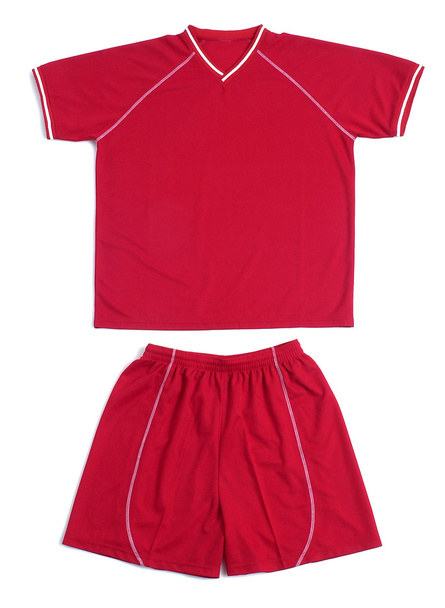 Primer plano uniforme deportivo rojo sobre fondo blanco
 - Foto, Imagen