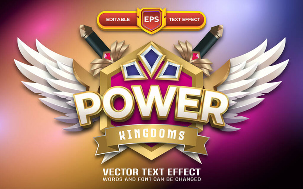 emblema de poder 3d o logotipo del juego con efecto de texto editable y estilo dorado  - Vector, imagen