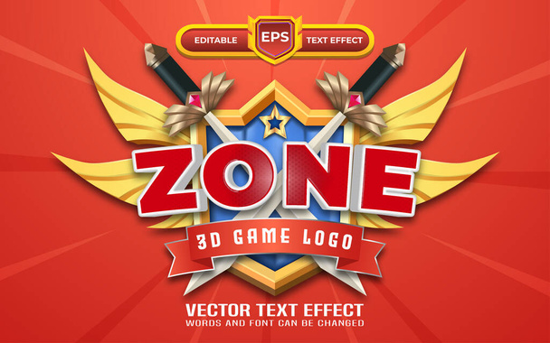 Logo del juego Zone con efecto de texto editable y estilo dorado - Vector, Imagen