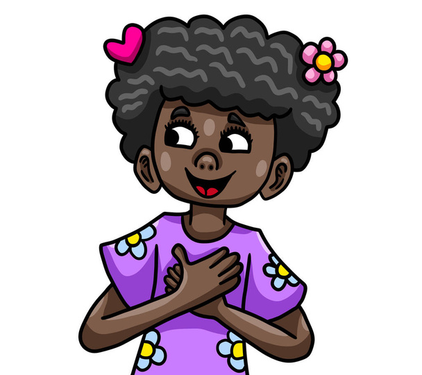 Ψηφιακή απεικόνιση ενός αξιολάτρευτου μικρού, χαρούμενου μαύρου κοριτσιού - Φωτογραφία, εικόνα