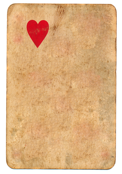Yalnız kırmızı kalp sembolü eski iskambil kağıdı arka plan - Fotoğraf, Görsel