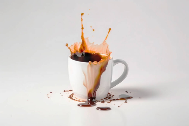 large splash in a coffee cup on a white background - Photo, Image