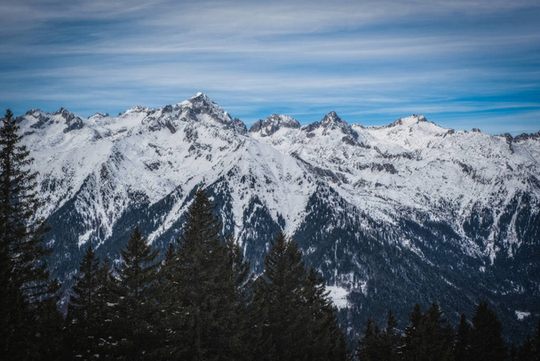 The Dolomites mountains in beautiful winter day. Pinzolo ski resort, Italy. January 2023 - 写真・画像
