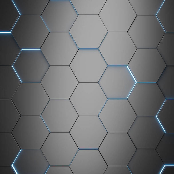 Modern metallic honeycomb and hexagon background pattern. 3d rendering - Foto, Imagem