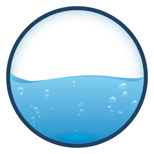 Round button with frame, half filled with water and bubbles. Gradient effect design. - Vettoriali, immagini