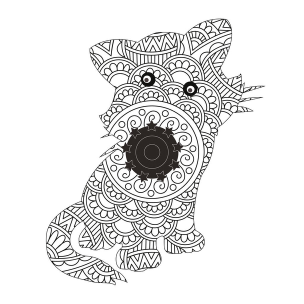 Zentangle cat mandala coloring page for adults christmas cat floral animal antistress coloring book - Vektör, Görsel