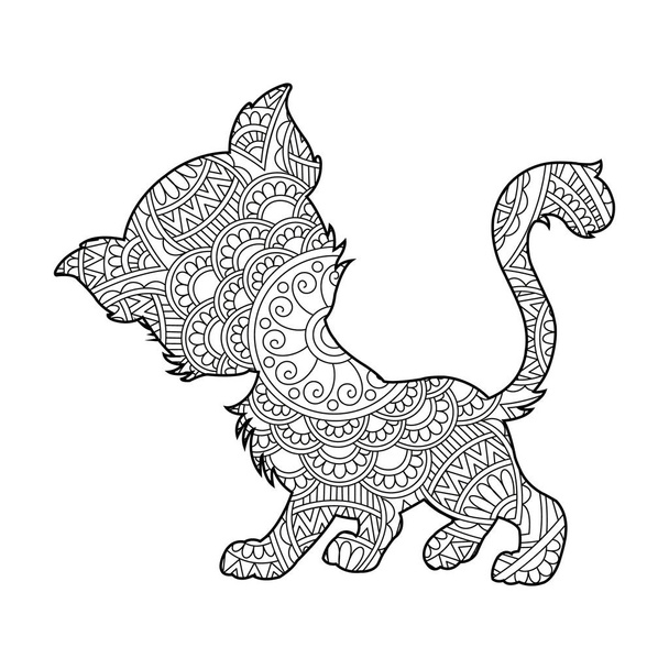 Zentangle Katze Mandala Malbuch für Erwachsene Weihnachten Katze Blumen Tier Antistress Malbuch - Vektor, Bild
