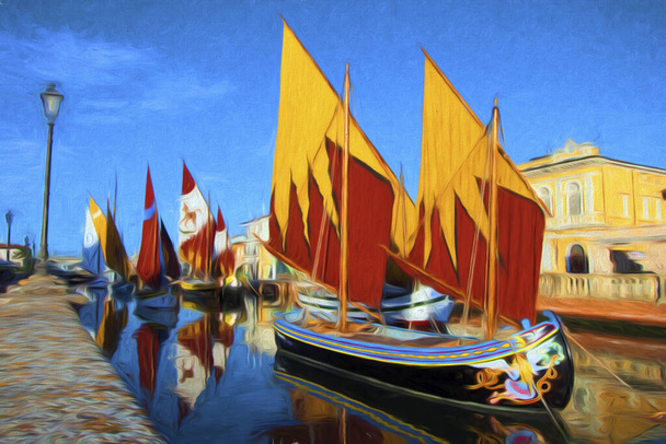 Daytime view of boats and buildings at Cesenatico, Italy  - Fotografie, Obrázek