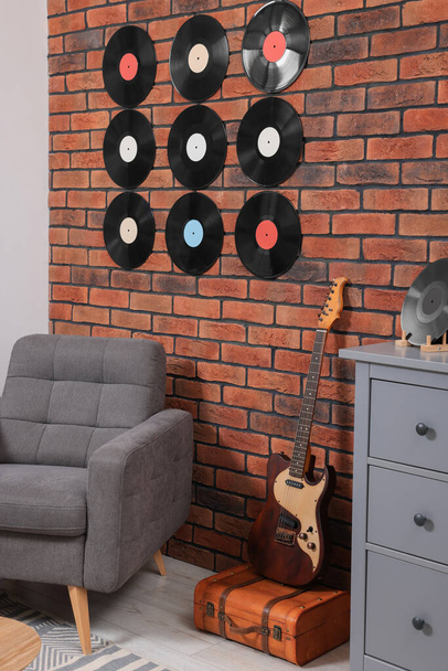 Living room decorated with vinyl records. Interior design - Zdjęcie, obraz