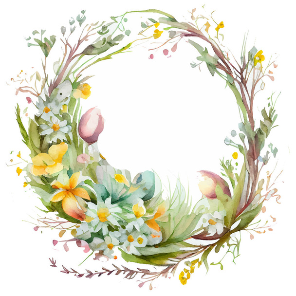 vector illustration of bloom leaf frame border with empty space on white background. - Vector, imagen