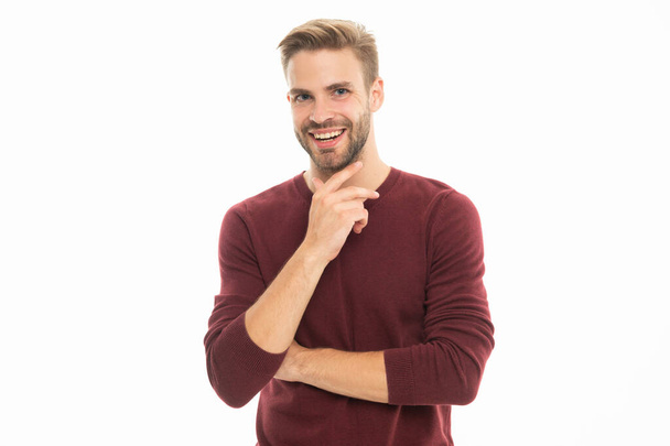 happy man with stubble in studio. man with stubble on background. photo of man with stubble hair. man with stubble isolated on white. - Fotó, kép
