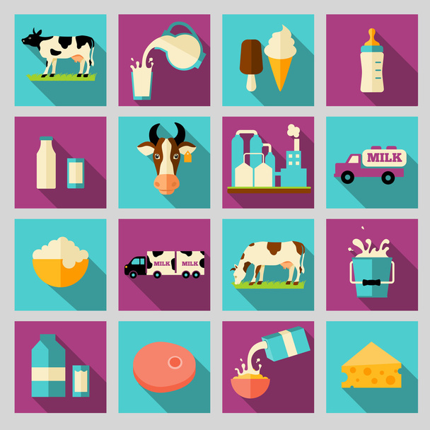 Set di icone per il latte. Prodotti lattiero-caseari, produzione, gamma
. - Vettoriali, immagini