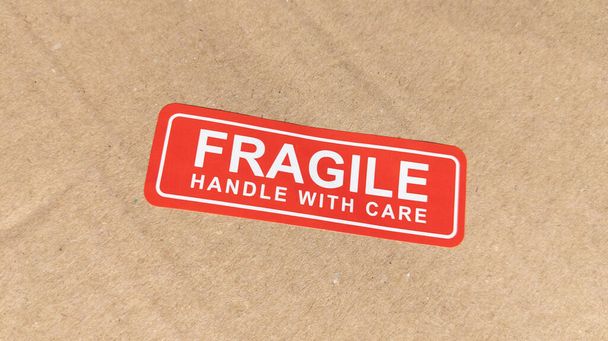 fragile handle with care sticker red  warning label symbol sign text - Photo, Image