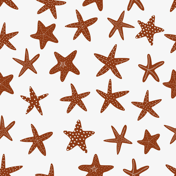 Starfish seamless pattern. Black silhouette. Atlantic star. Marine Animal Vector print. - ベクター画像