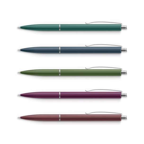 Набор разноцветных ручек с металлическими колпачками
 - Вектор,изображение