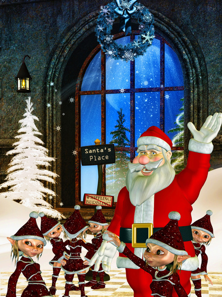 Père Noël avec des elfes de Noël
 - Photo, image