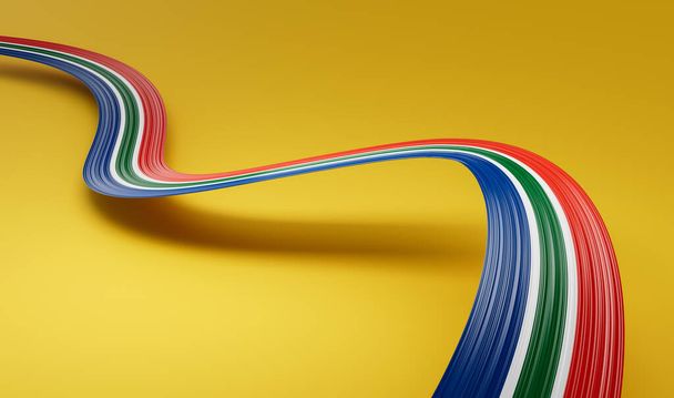 3d drapeau de l'Afrique du Sud, 3d ondulé brillant ruban drapeau isolé sur fond jaune, illustration 3d - Photo, image
