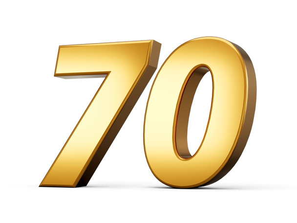 Zlatá metalíza číslo 70 Sedmdesát, bílé pozadí 3d ilustrace - Fotografie, Obrázek