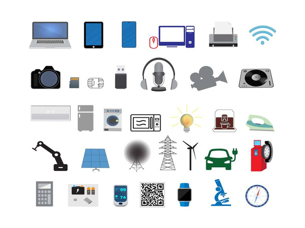 Zestaw trzydziestu czterech ikon technologicznych - Wektor, obraz
