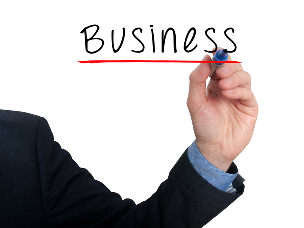Homme d'affaires écrivant Business in the air - Image en stock
 - Photo, image