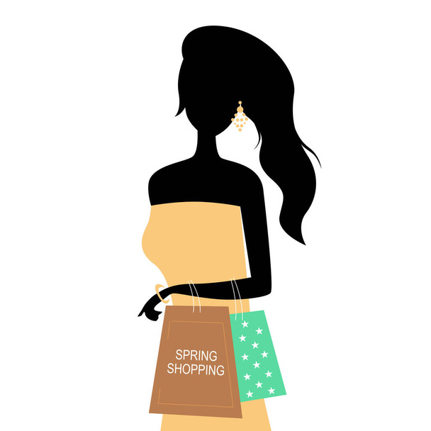 Spring Shopping Woman Silhouette Vector Illustration - Вектор, зображення
