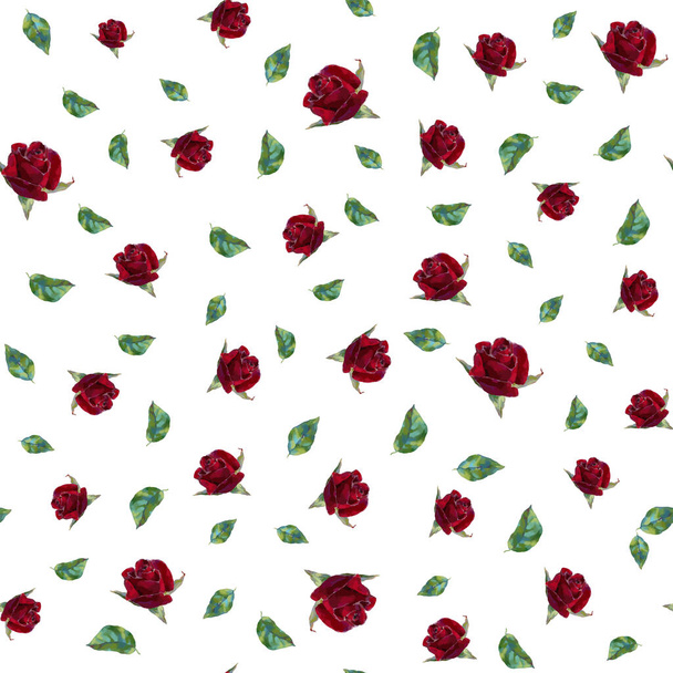 Bloemenpatroon met roze rozen. Vector naadloos patroon met olieverf of acryl verf rozen op witte achtergrond voor uw ontwerp - Vector, afbeelding