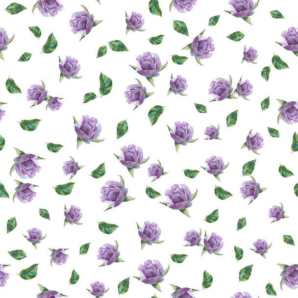 Floral pattern with violet roses. Vector seamless pattern with oil or acrylic painting roses for your design - Vetor, Imagem