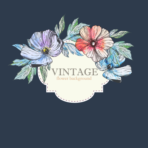 Invitation card with vintage flowers - Vector, afbeelding