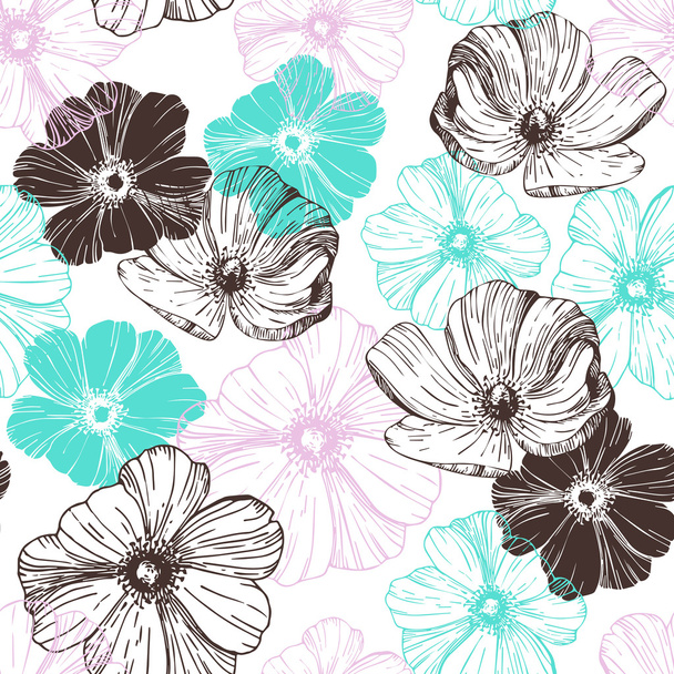 Pattern with beautiful watercolor flowers - Vektör, Görsel