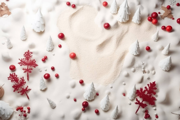 View from above of a snow surface with Christmas motifs - Foto, Imagen