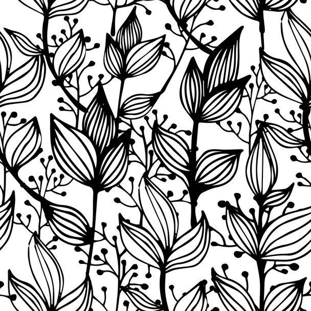 Black and white seamless pattern with flowers - Вектор,изображение