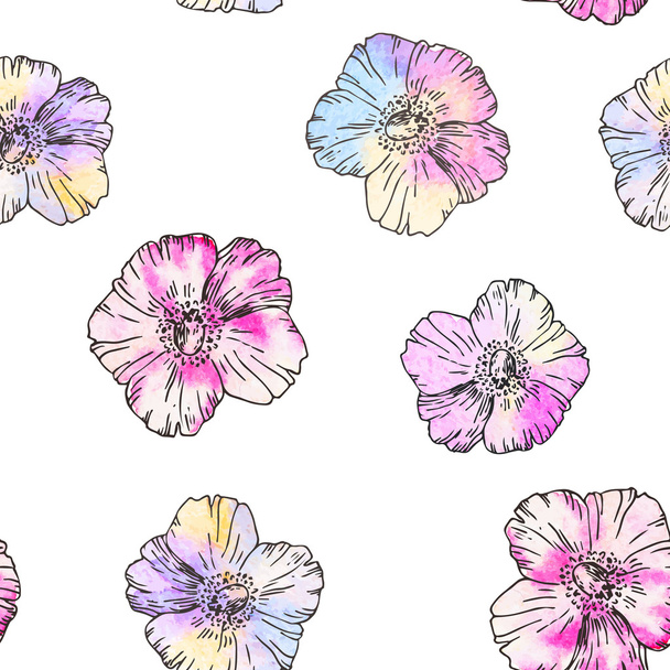 Pattern with beautiful watercolor flowers - Vector, imagen